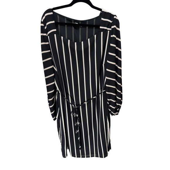 Loft Plus Dresses & Skirts - Loft Striped Shift Dress Womens 18 Plus Black Stripe Square Neck Belted Office